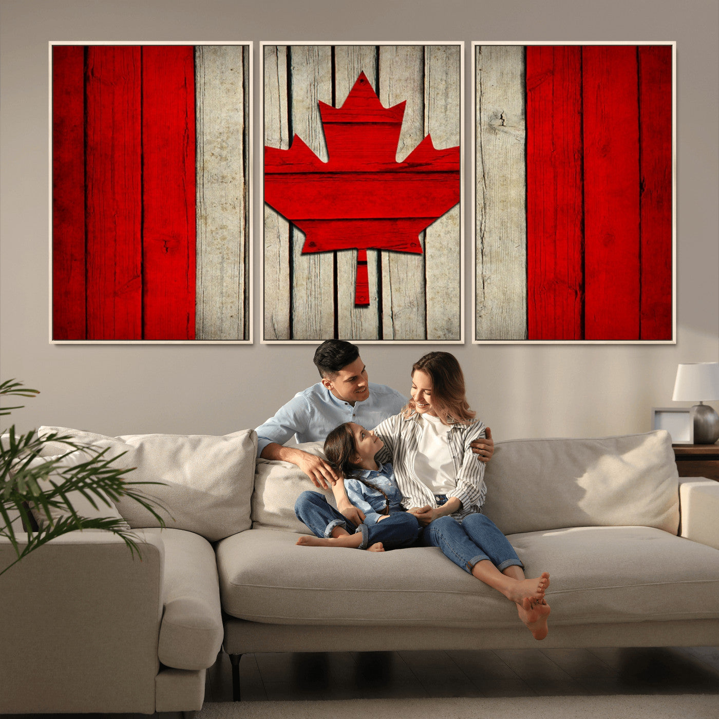 -Rustic Canada Flag Wall Art – Framed Canadian Flag Canvas Print, Vintage Wood Texture Home or Office Decor