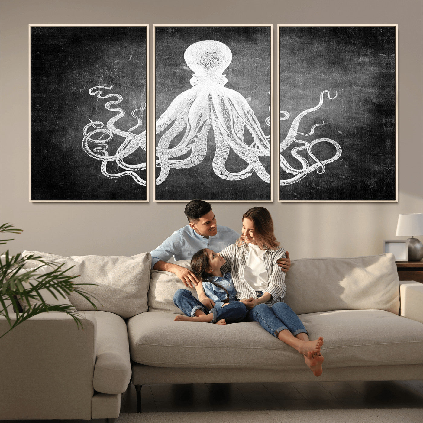 -Black White Octopus Wall Art Canvas Print