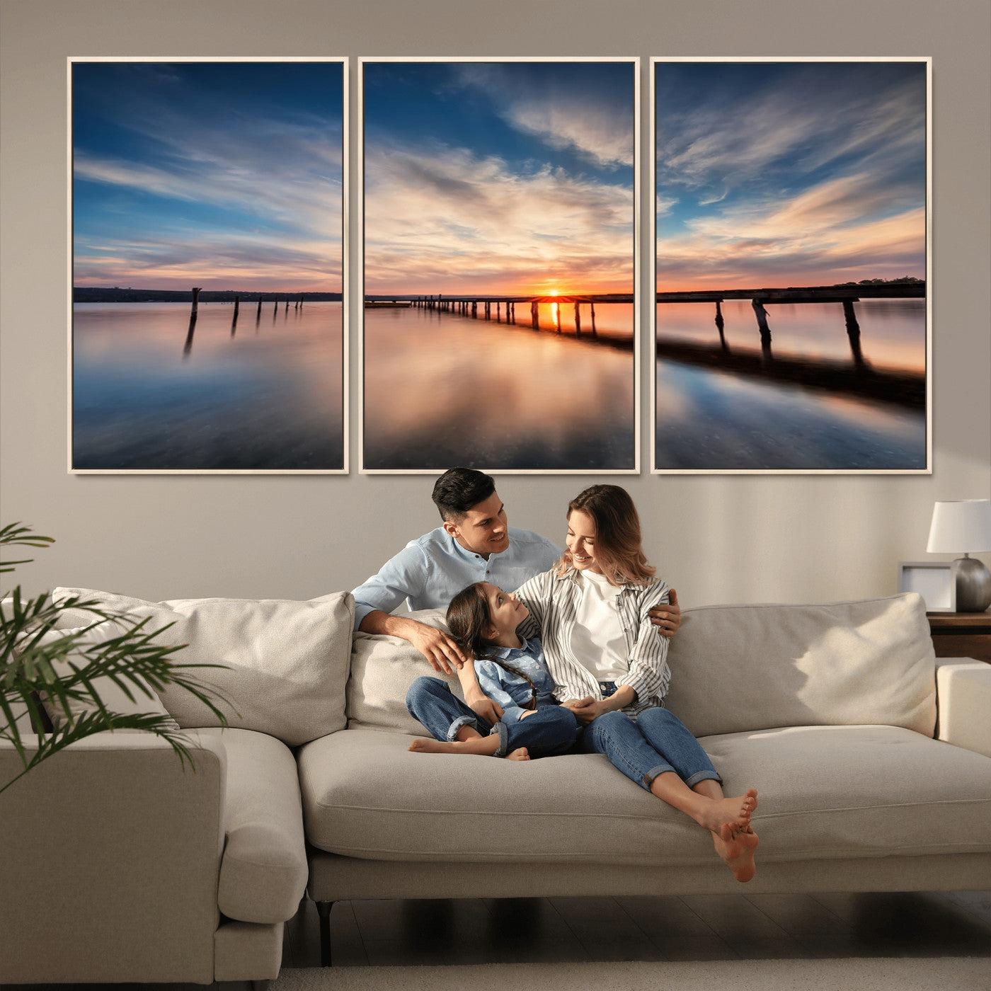 39967-MGV-CV-36X24-Wooden Pier on Seascape and Sunset Wall Art Canvas Print