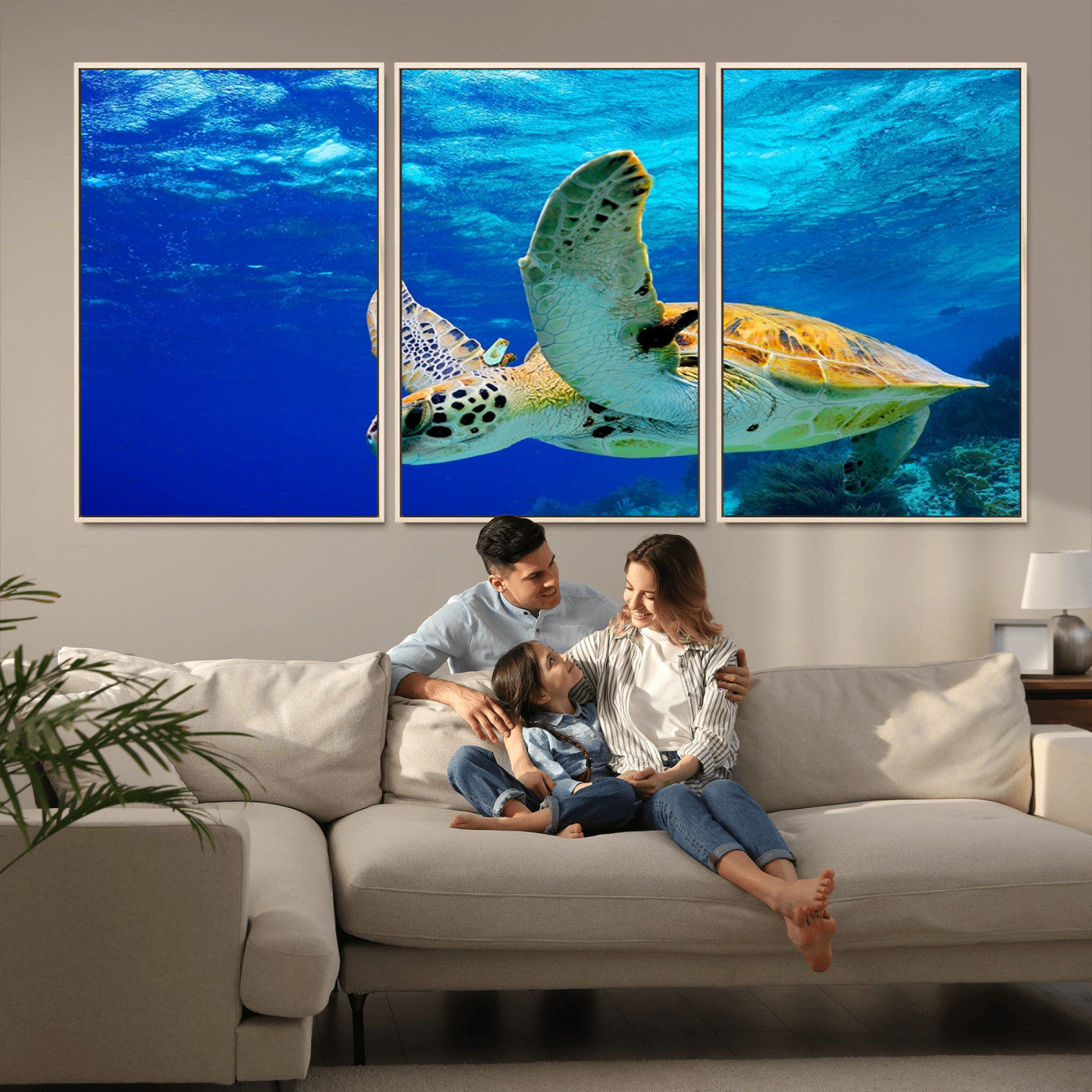 16292-MGV-FC-60X30-3P_Natural-Sea Turtle Wall Art Canvas Print, Sea life in the Ocean Wall Art Printing