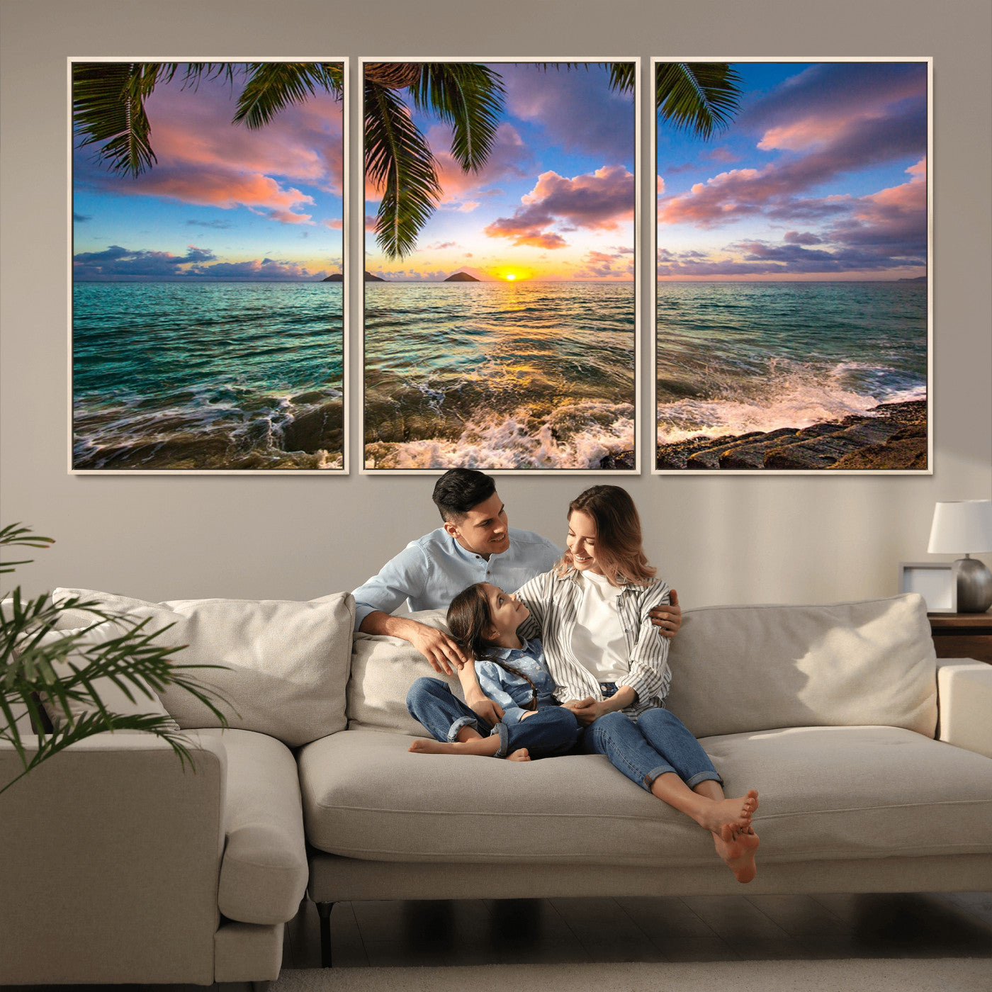 -Framed Tropical Sunset Art Canvas Print