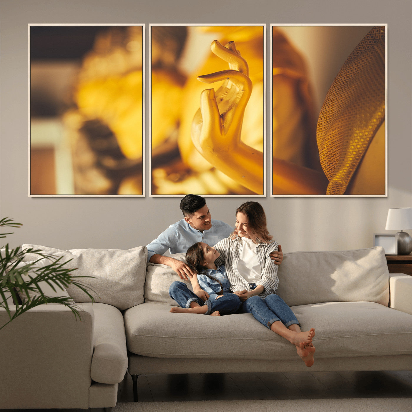 -Gold Buddha Statue Hands Wall Art Canvas Print