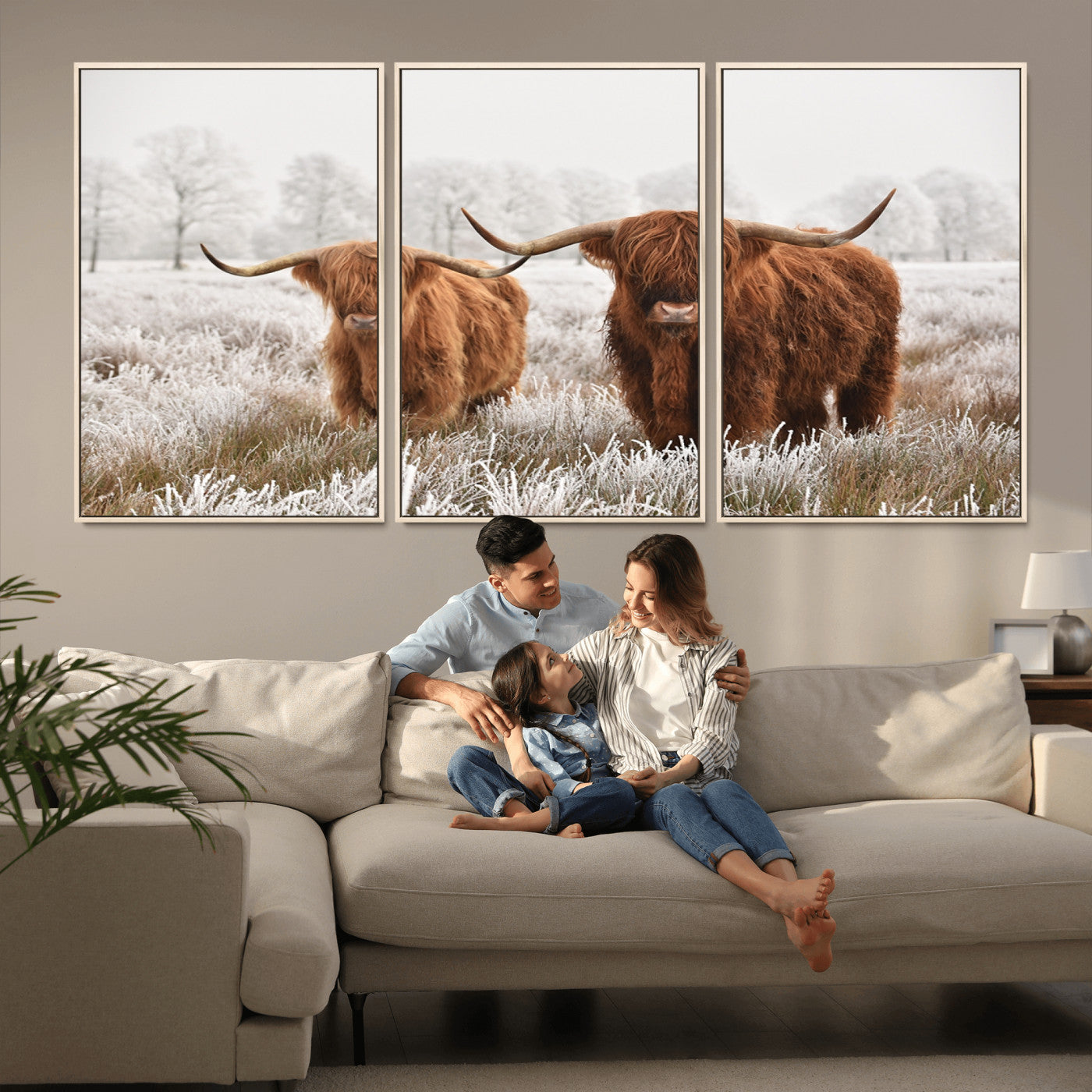 -Longhorn Cattle Wall Art Canvas Print, Framed Farmhouse Style Art Picture Print, Rustic Cow Perfect Rustic Farmhouse Decor Artwork