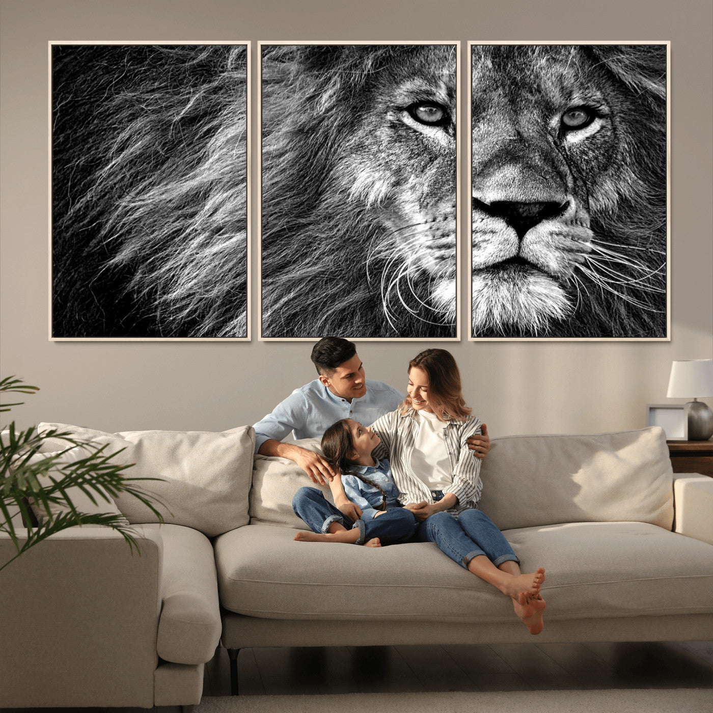 -Black and White Lion Canvas Wall Art Print – Wildlife Portrait Artwork for Home, Office, Living Room, Guest Room