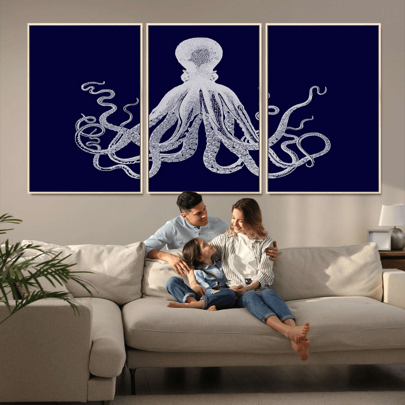 -Blue Octopus Wall Art Canvas Print