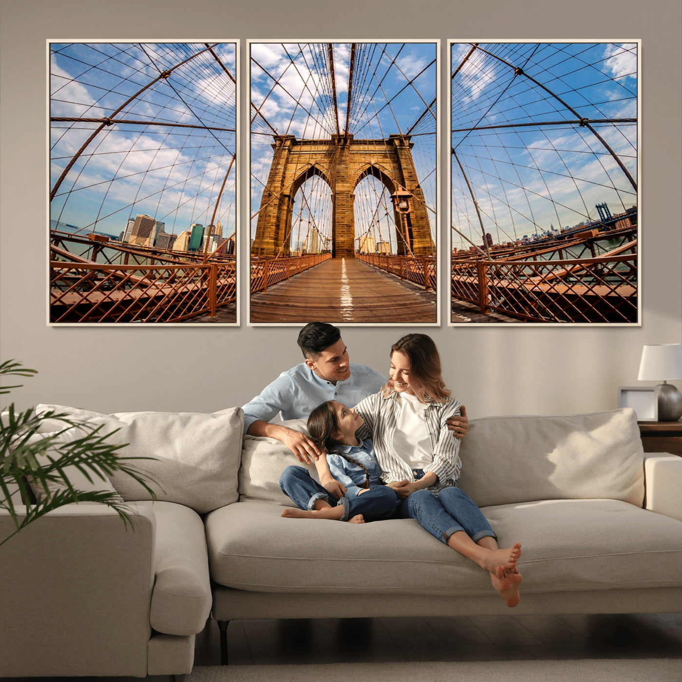 44467-MGV-FC-60X30-3P_Natural-Brooklyn Bridge Manhattan Wall Art Canvas Print