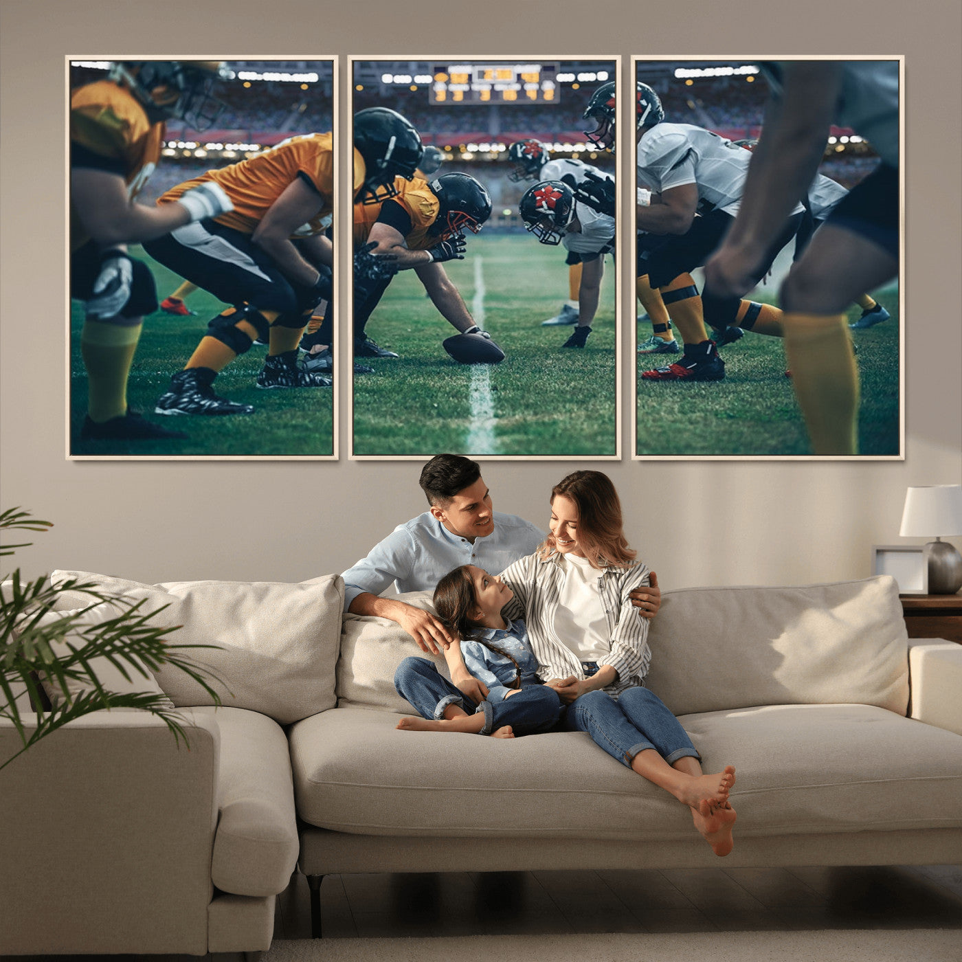 83227-MGV-FC-60X30-3P_Natural-American Football Playing Wall Art Canvas Print
