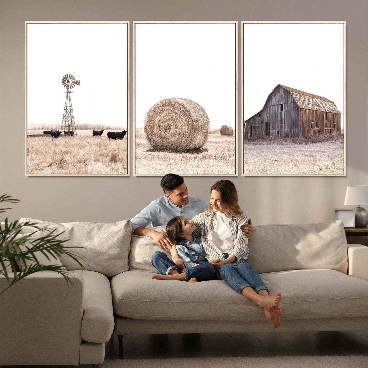 30918-MGV-CV-36X24-Rustic Farmhouse Wall Art Set of 3 – Country Barn and Wheat Field | Farm Prints for Country Home and