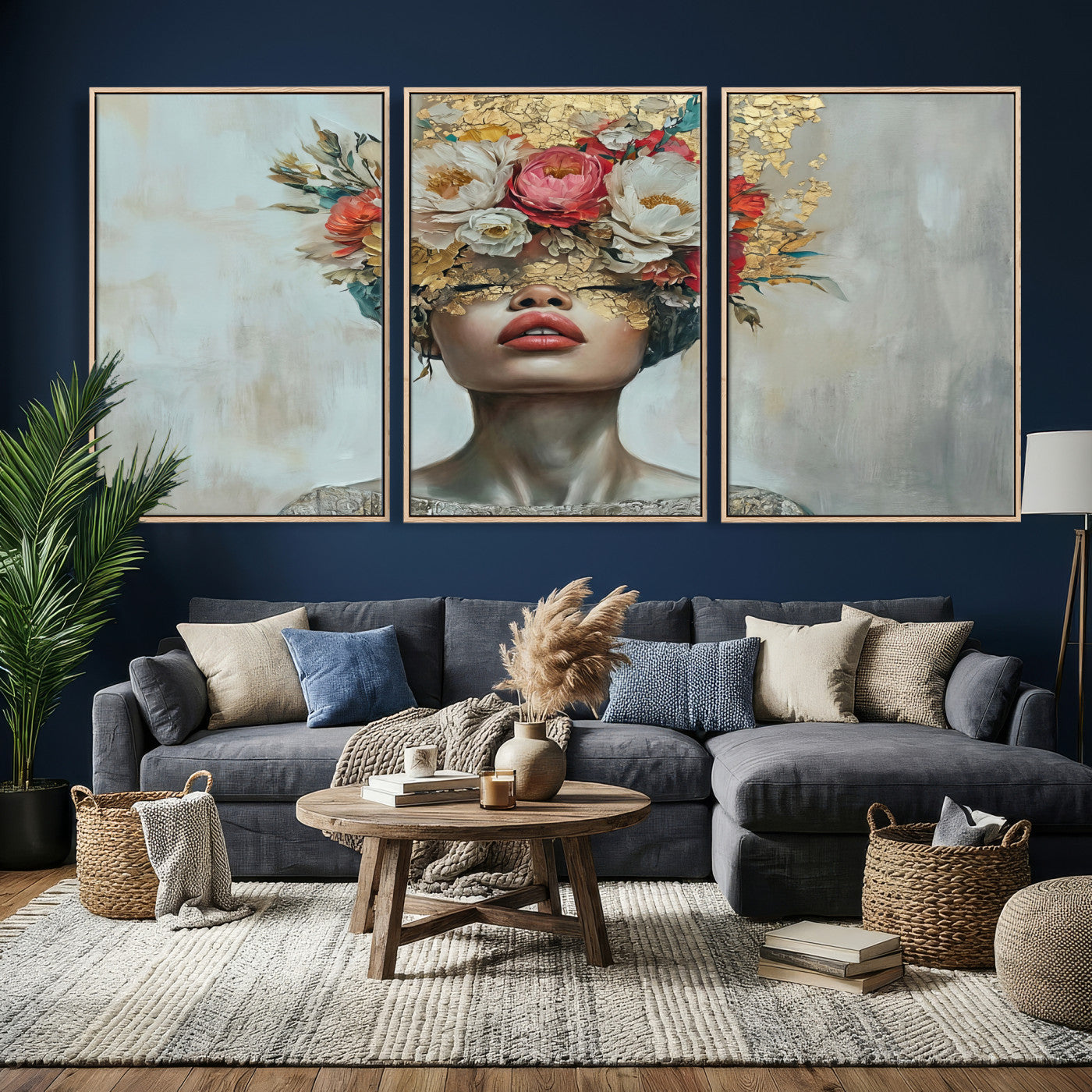 26919-MGV-CV-36X24 - Golden Petal Wall Art Canvas Print - Silhouette Woman Wall Art Canvas Print, Floral Woman Portrait