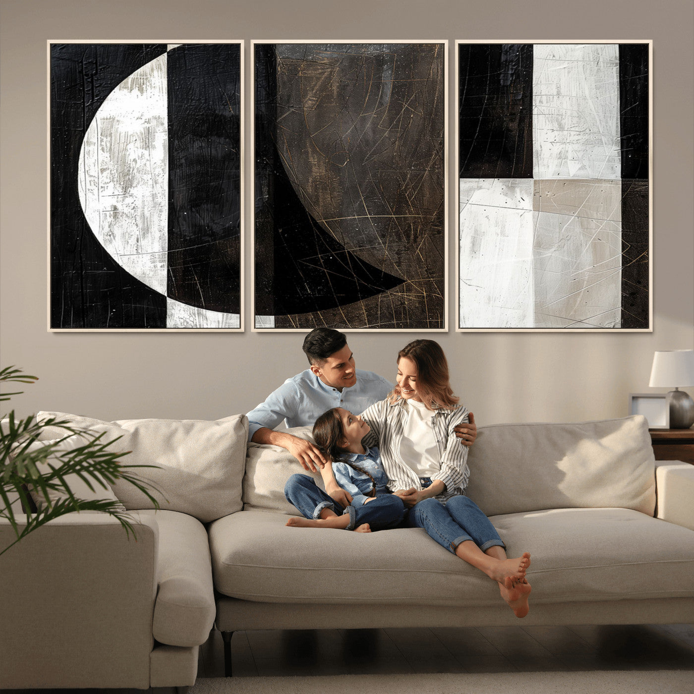 47880-MGV-FC-60X30-3P - Abstract Modern Wabi Sabi Wall Art Canvas Print Set – Minimalist Mid-Century Contemporary Artwork for Home, Office