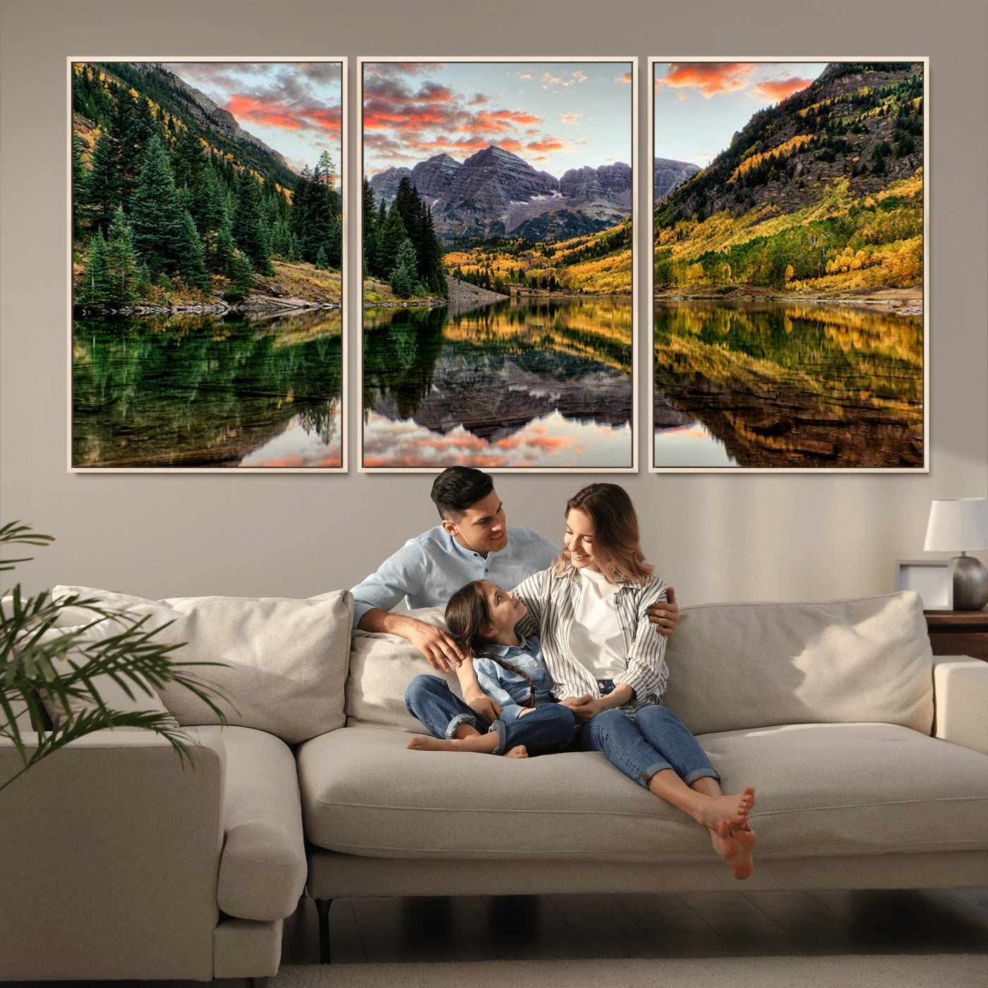 14376-MGV-CV-36X24-Maroon Bells Wall Art - Scenic Canvas Print of Maroon Bells in Autumn for Elegant Home or Office
