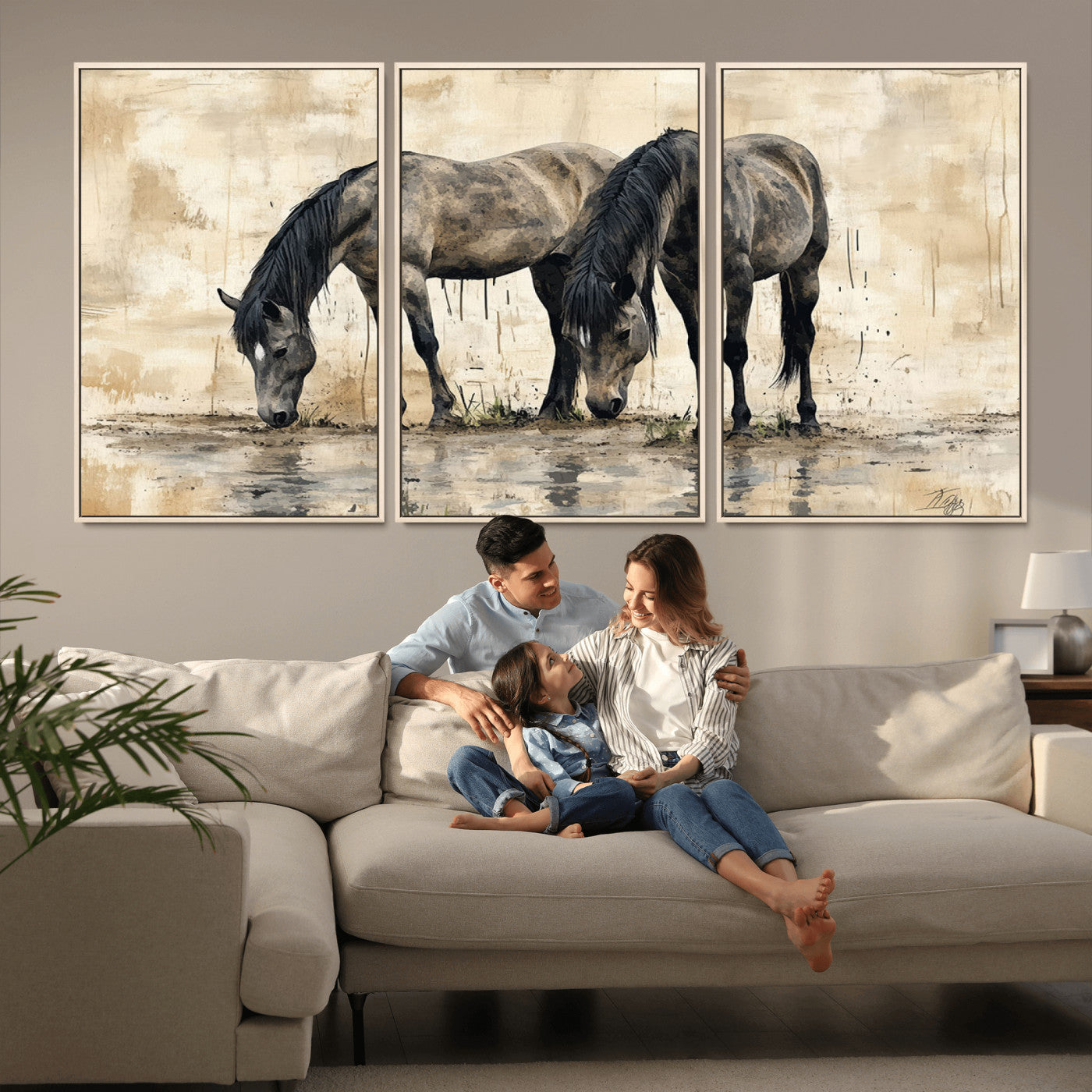 -Chinese Style Abstract Black Horses Wall Art Canvas Print - Abstract Horse Wall Art Canvas Print