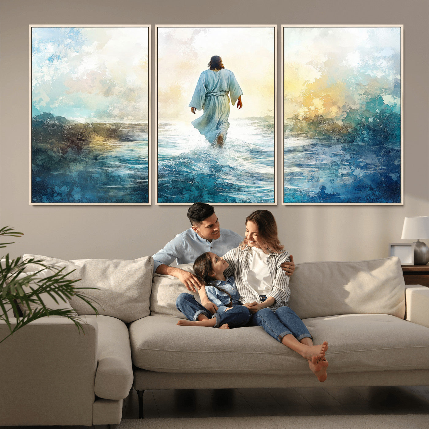 -Watercolor Jesus Walking on Water Canvas Print, Christian Wall Art, Jesus Christ Walking
