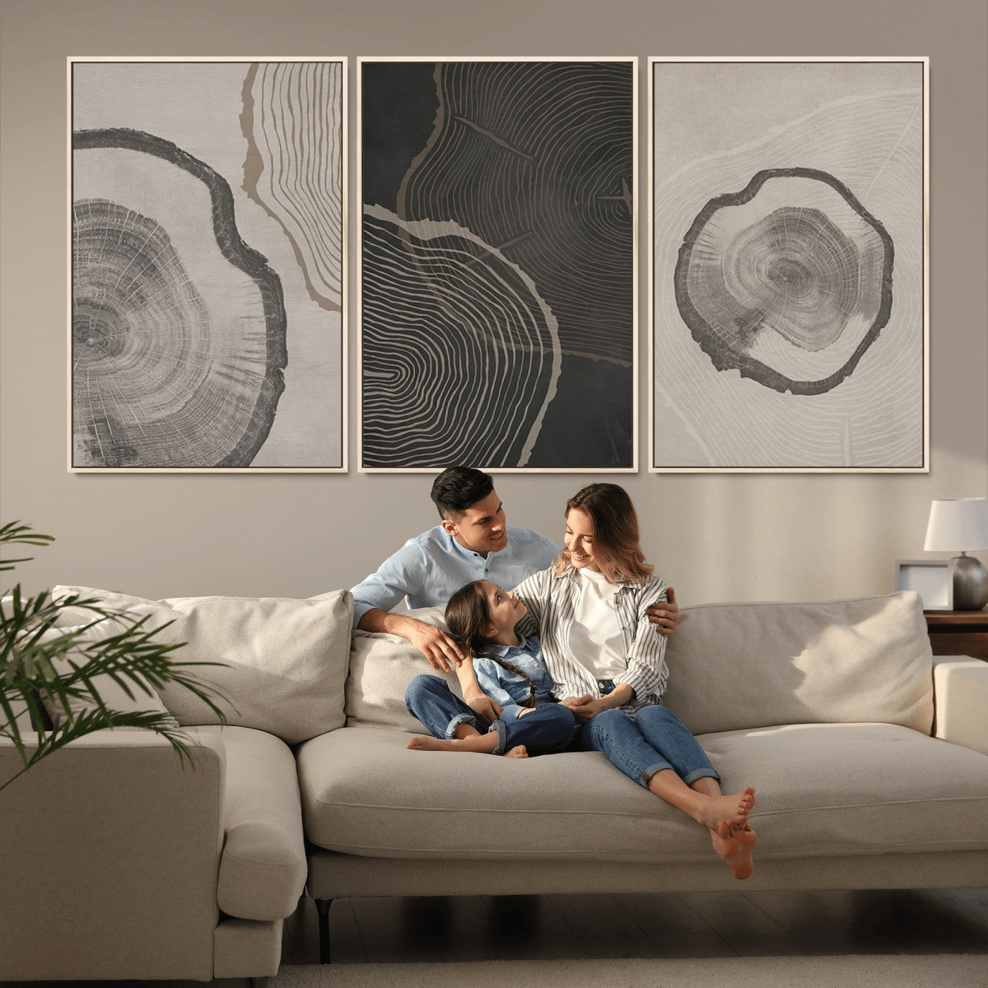 25407-MGV-FC-60X30-3P - Modern Abstract Tree Ring Canvas Art Set | 3 Panel Large Tree Ring Design for Living Room, Office,