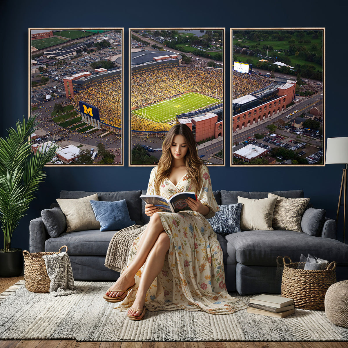 95248-PAN-FL-20X10 - University of Michigan Wolverines Football Team Print - Ann Arbor Michigan Stadium Wall Art Canvas