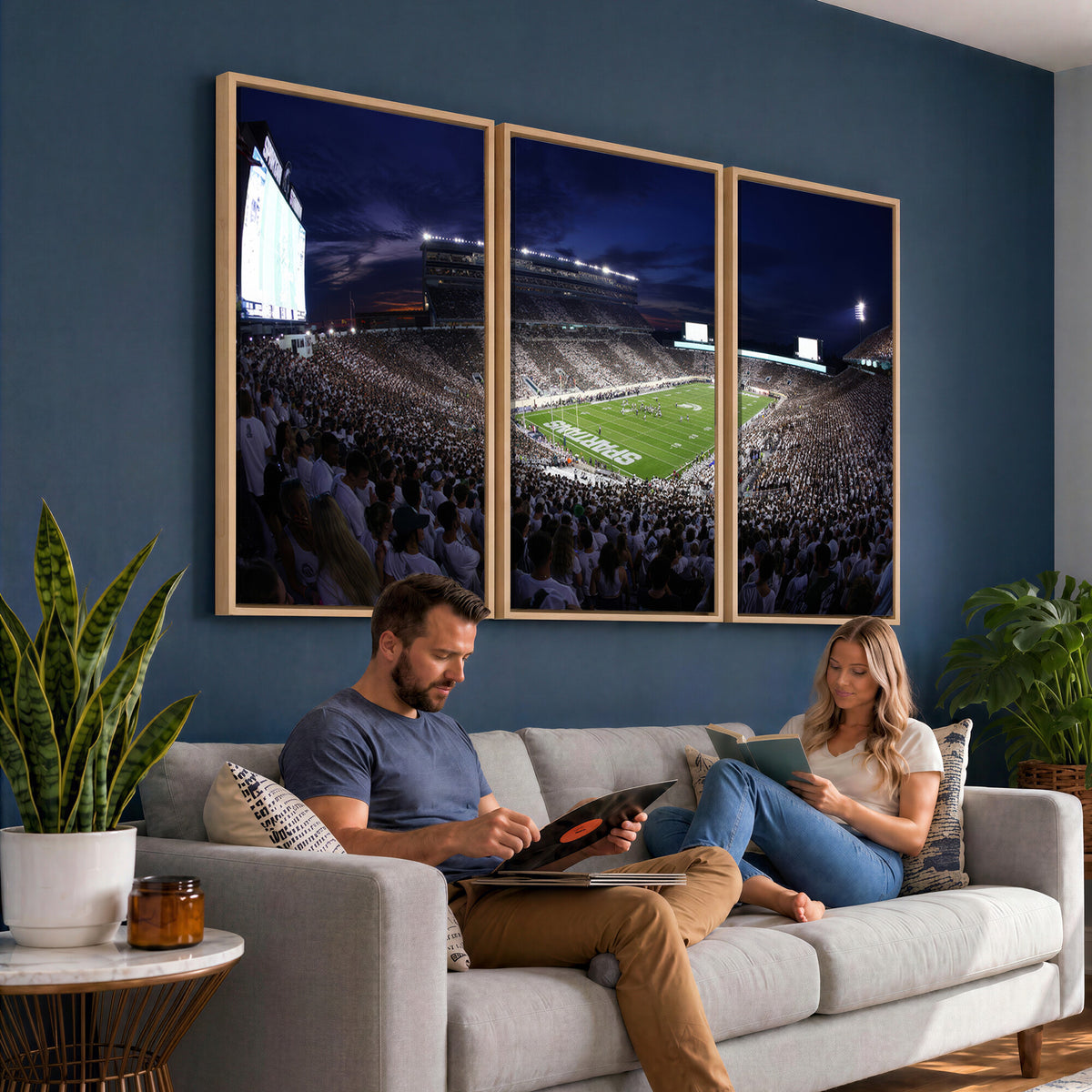 75193-PAN-FL-20X10 - Michigan State Spartans Canvas, Framed Football Team Print - East Lansing Spartan Stadium Wall Art