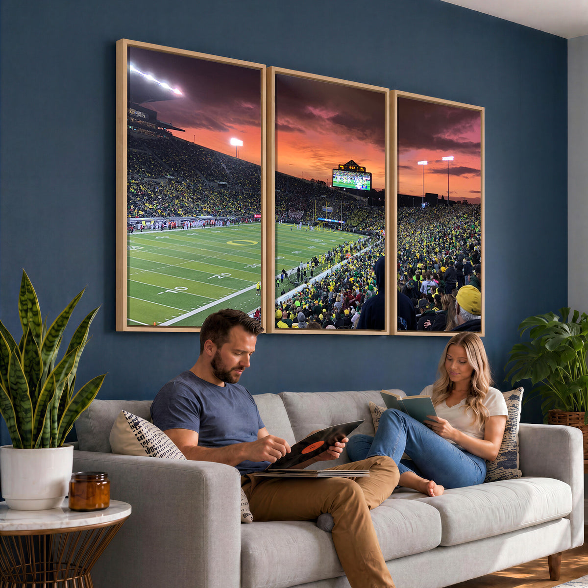 75065-PAN-FL-20X10 - Eugene Autzen Stadium Canvas Wall Art Print – Sunset Over Iconic Football Field Wall Decor for Home
