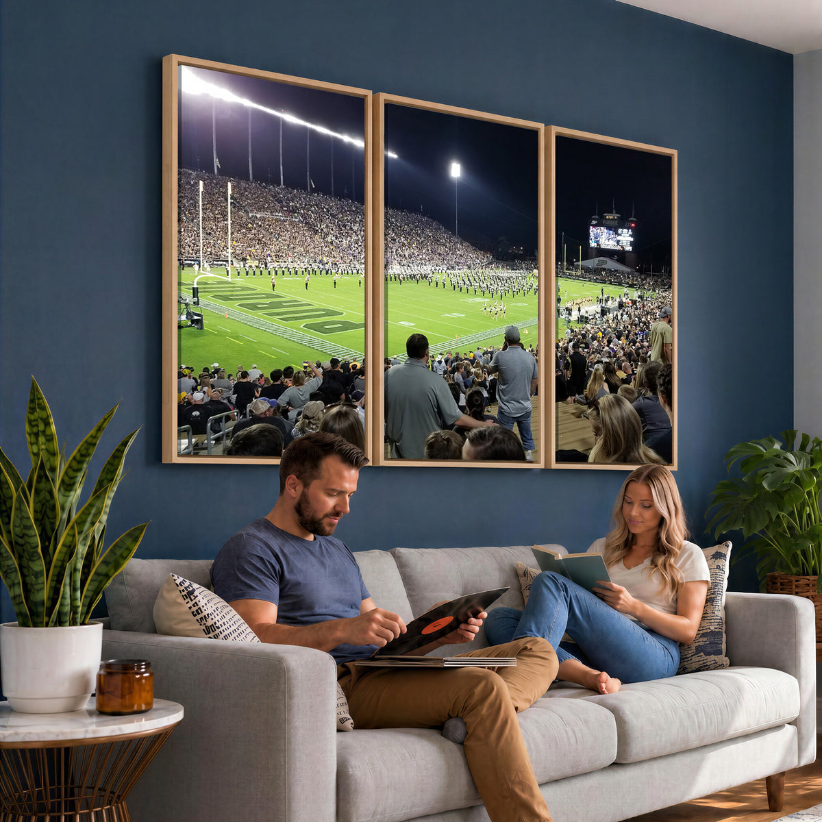 56796-PAN-FL-20X10 - Purdue University Boilermakers Football Team Print - West Lafayette Ross-Ade Stadium Wall Art Canvas