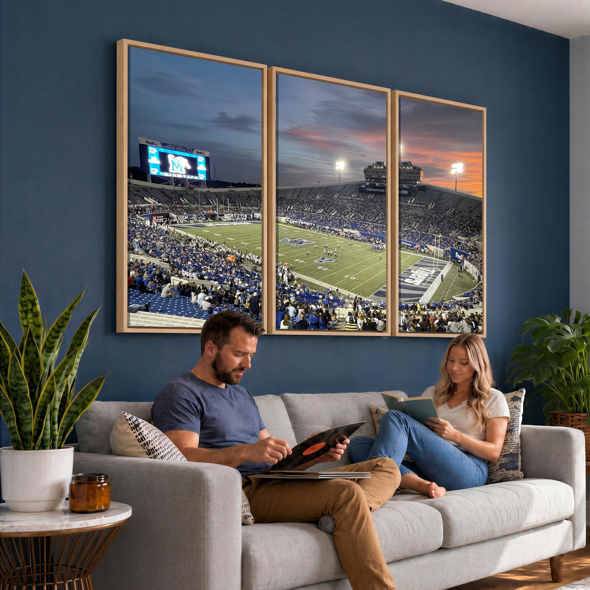 64409-PAN-FL-20X10 - Memphis Tigers Football Team Print - Memphis Simmons Bank Liberty Stadium Wall Art Canvas Print