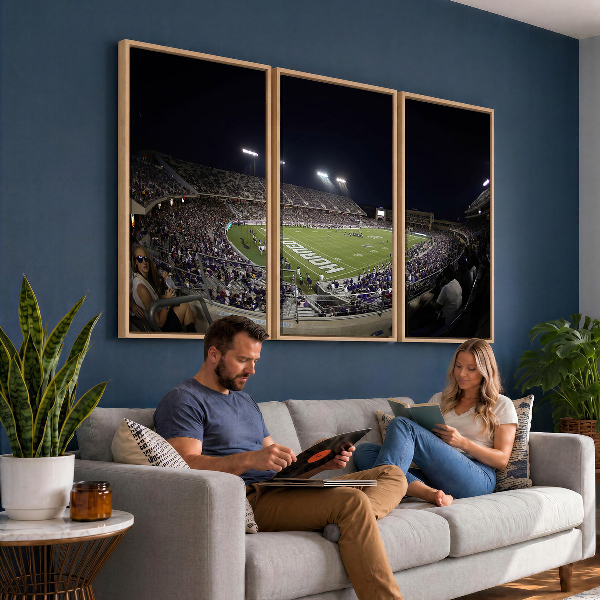 59222-PAN-FL-20X10 - TCU Horned Frogs Football Team Print - Fort Worth Amon G. Carter Stadium Wall Art Canvas Print.