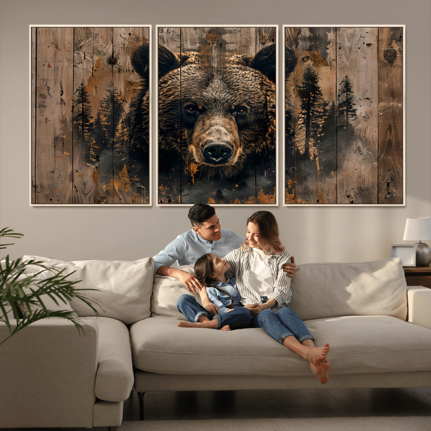 76998-MGV-CV-36X24-Rustic Grizzly 399 Wall Art | Triptych Canvas Print | Rustic Cabin Wall Decor | Perfect for