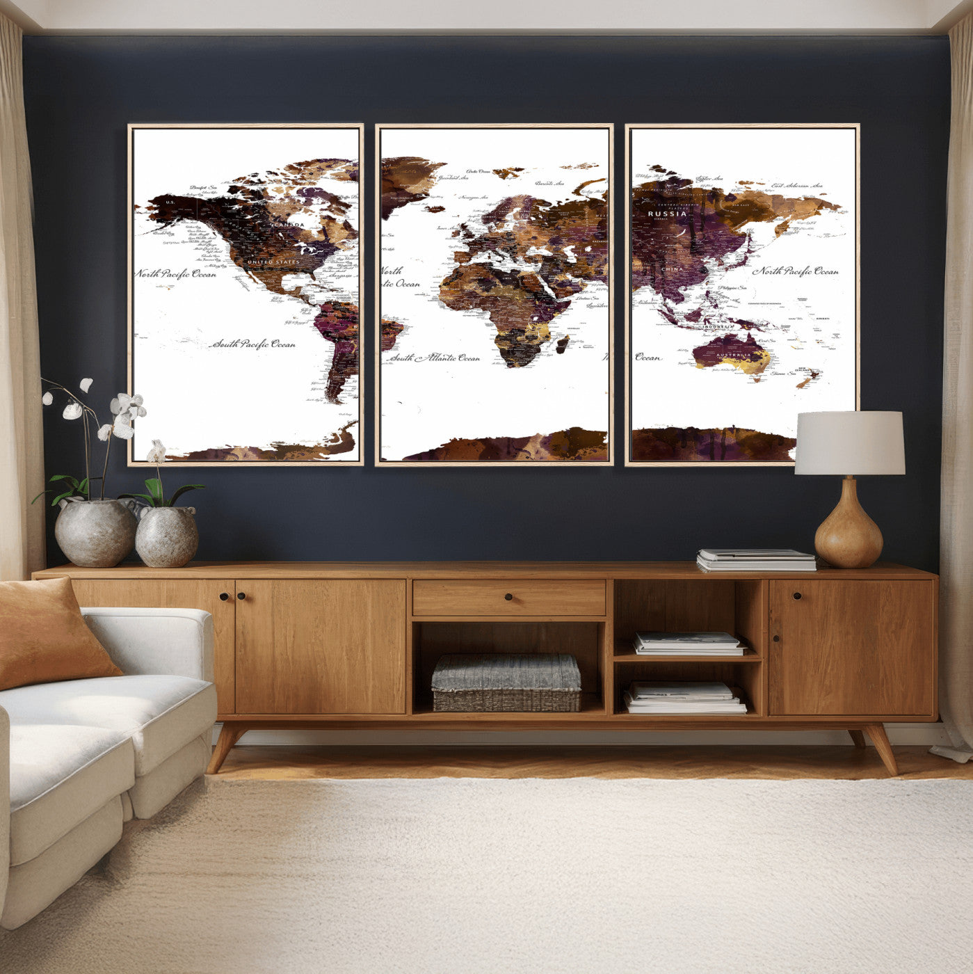 50611-MGV-CV-36X24 - Push Pin World Map Canvas Print – Framed Wall Art for Couples to Track Their Travels – Anniversary