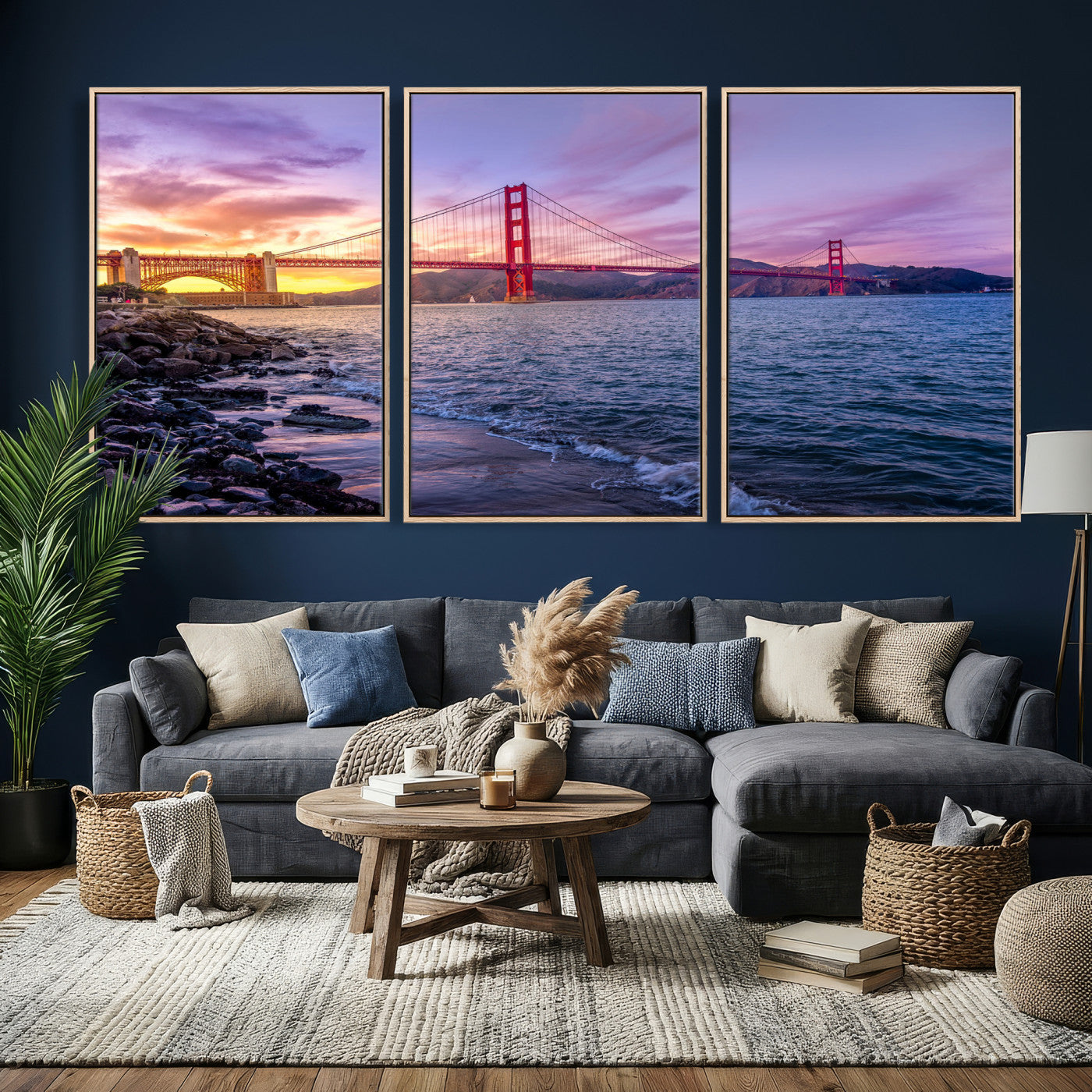 24256-MGV-CV-36X24 - Golden Gate Bridge Wall Art Print, San Francisco Sunset Canvas Wall Art, Cityscape Canvas Print for