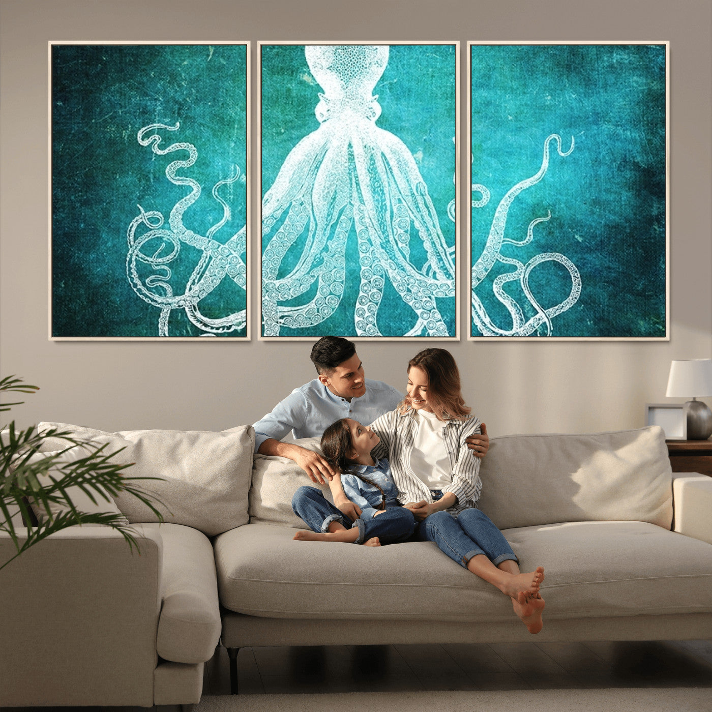 20773-MGV-CV-36X24-Green Octopus Abstract Wall Art Canvas Print