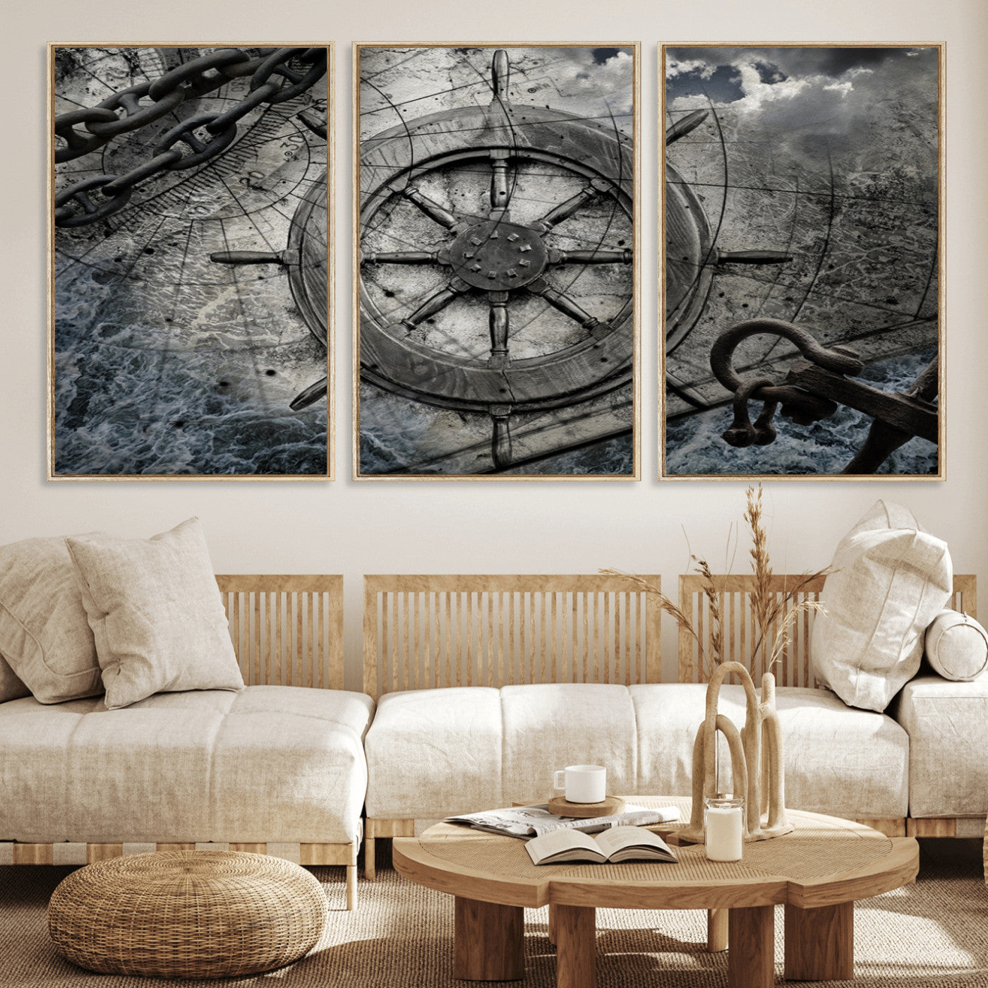 36770-MGV-FC-60X30-3P_Natural-Ship Steering Wheel Vintage Wall Art Canvas Print