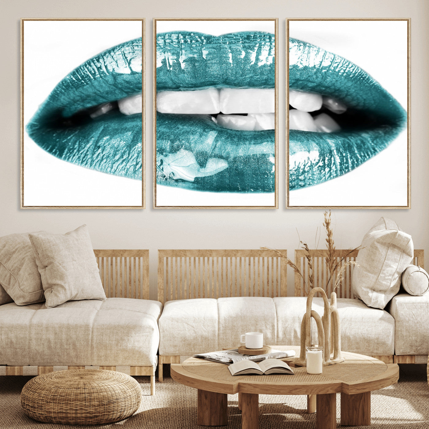 72429-MGV-FC-60X30-3P_Natural-Blue Lips Wall Art Canvas Print