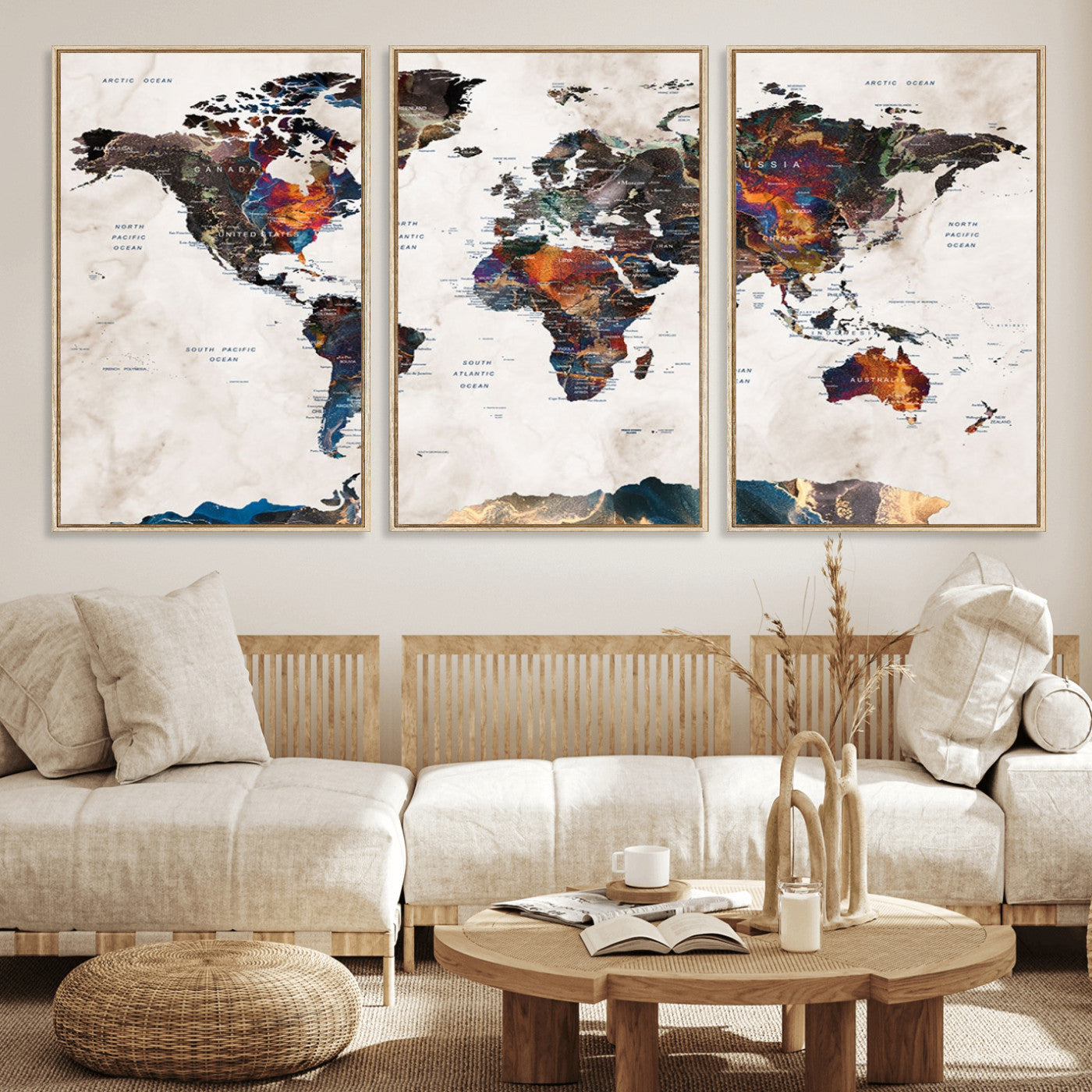 90881-MGV-FC-60X30-3P_Natural-Push Pin World Map Canvas Print – Travel Tracker Wall Art for Couples, Perfect Anniversary Gift for Home or Office Decor