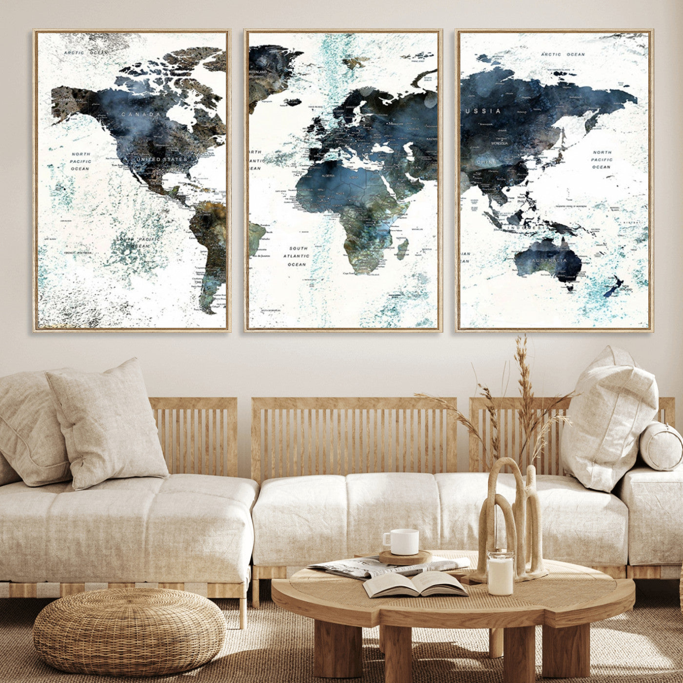 75398-MGV-FC-60X30-3P_Natural-Push Pin World Map Canvas Print – Travel Tracker Wall Art for Couples, Perfect Anniversary Gift for Home or Office Decor