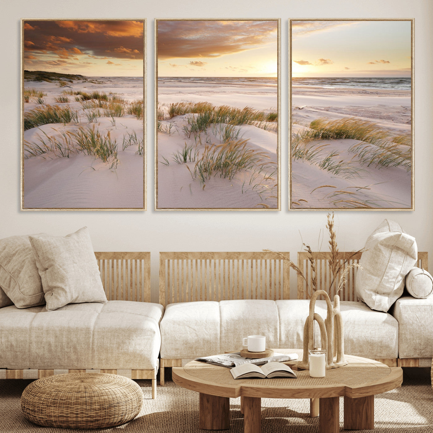 61246-MGV-FC-60X30-3P_Natural-Flight Over Coastal Beach Landscape, Flight Over Coastal Beach Print Canvas Wall Art
