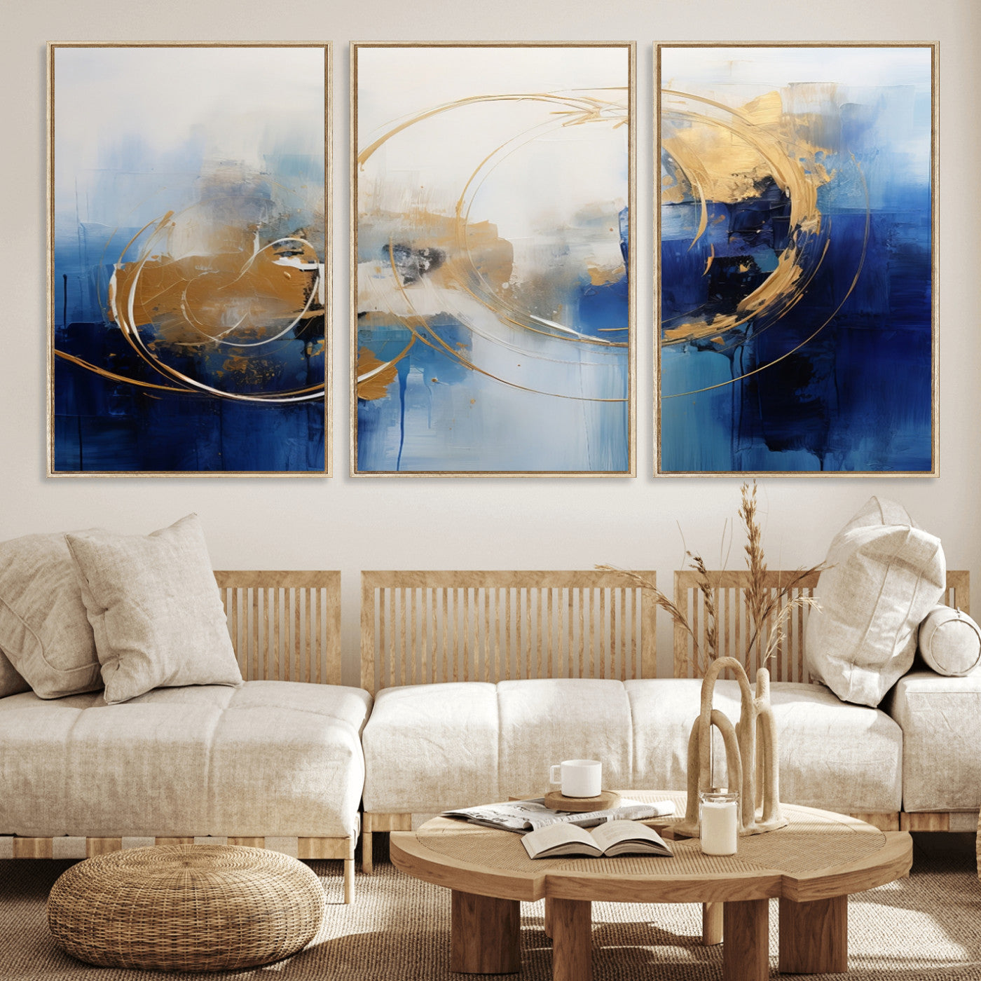 52314-MGV-FC-60X30-3P_Natural-Navy Blue Abstract Wall Art Canvas Print