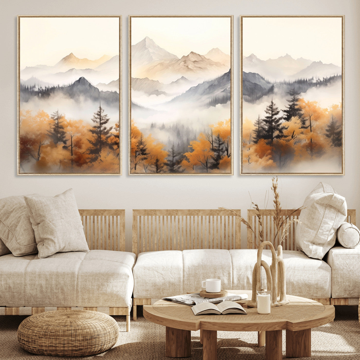 70049-MGV-FC-60X30-3P_Natural-Abstract Mountain Wall Art | Misty Mountain Forest and Mountains Canvas Print for Living Room,