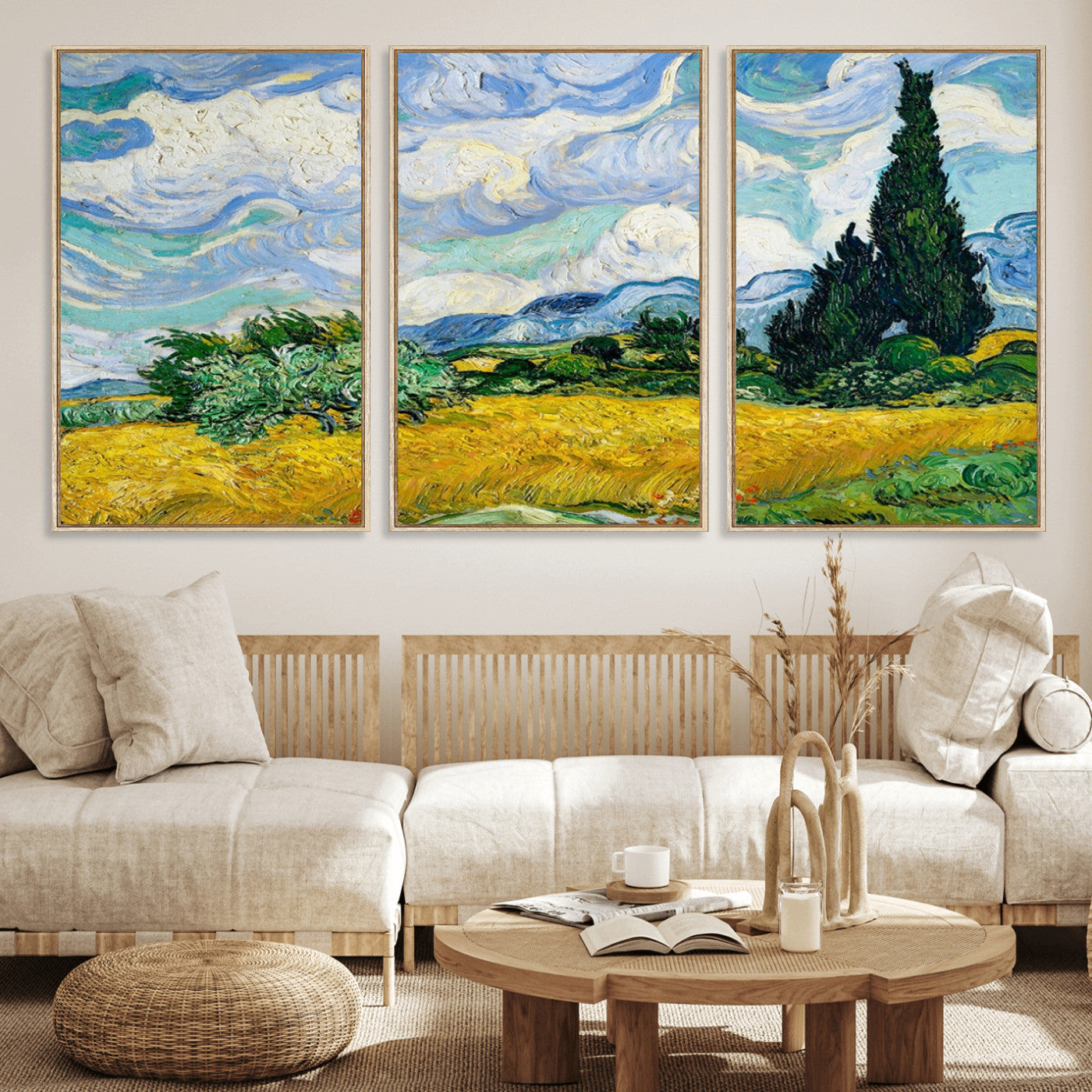97252-MGV-FC-60X30-3P_Natural-Wheatfield With Cypresses By Van Gogh Painting Wall Art Canvas, Wheatfield With Cypresses Canvas