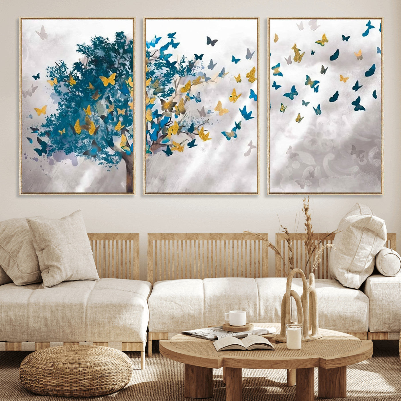 37564-MGV-FC-60X30-3P_Natural-Tree Butterfly Abstract Tree and Butterfly Wall Art Canvas Print