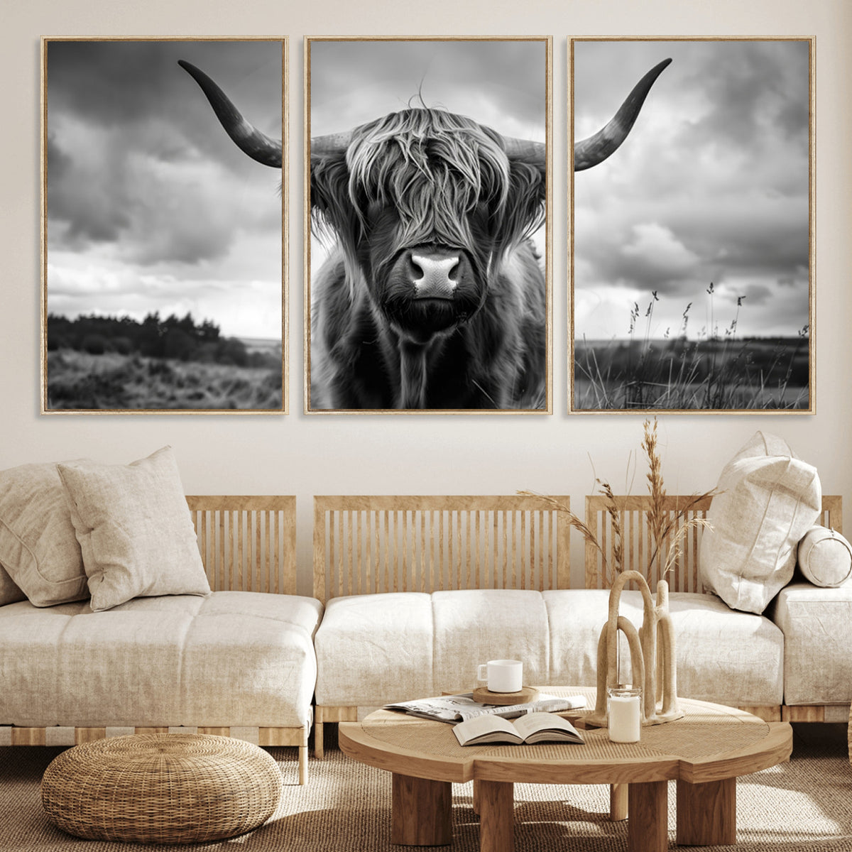 17924-_Poster-30x20 - Scottish Cow Wall Art Canvas Print, Longhorn Wall Art