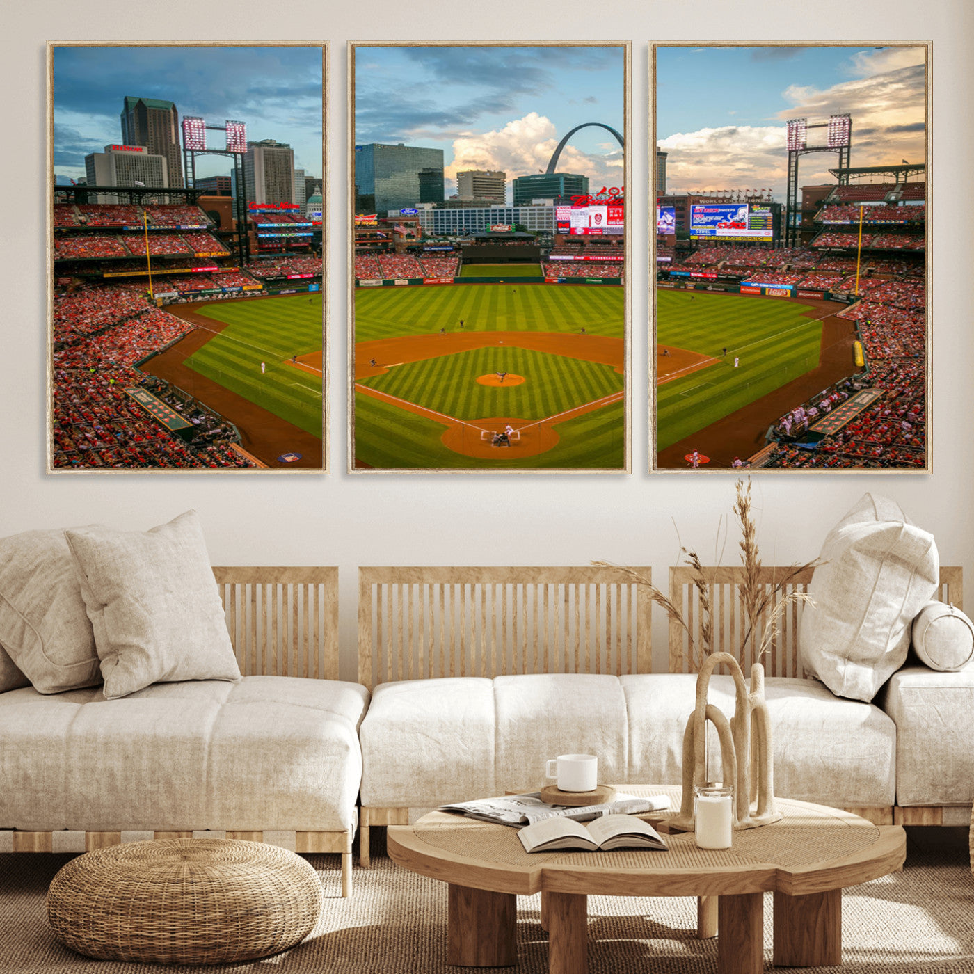 91908-MGV-FC-60X30-3P_Natural-Busch Stadium Wall Art Print | St. Louis Cardinals Baseball Stadium Canvas Print | Framed Sports