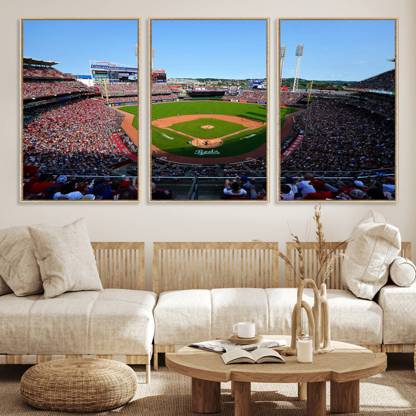 90998-MGV-FC-60X30-3P_Natural-Cincinnati Reds Baseball Canvas Print - Great American Ball Park Stadium Wall Art Canvas Print