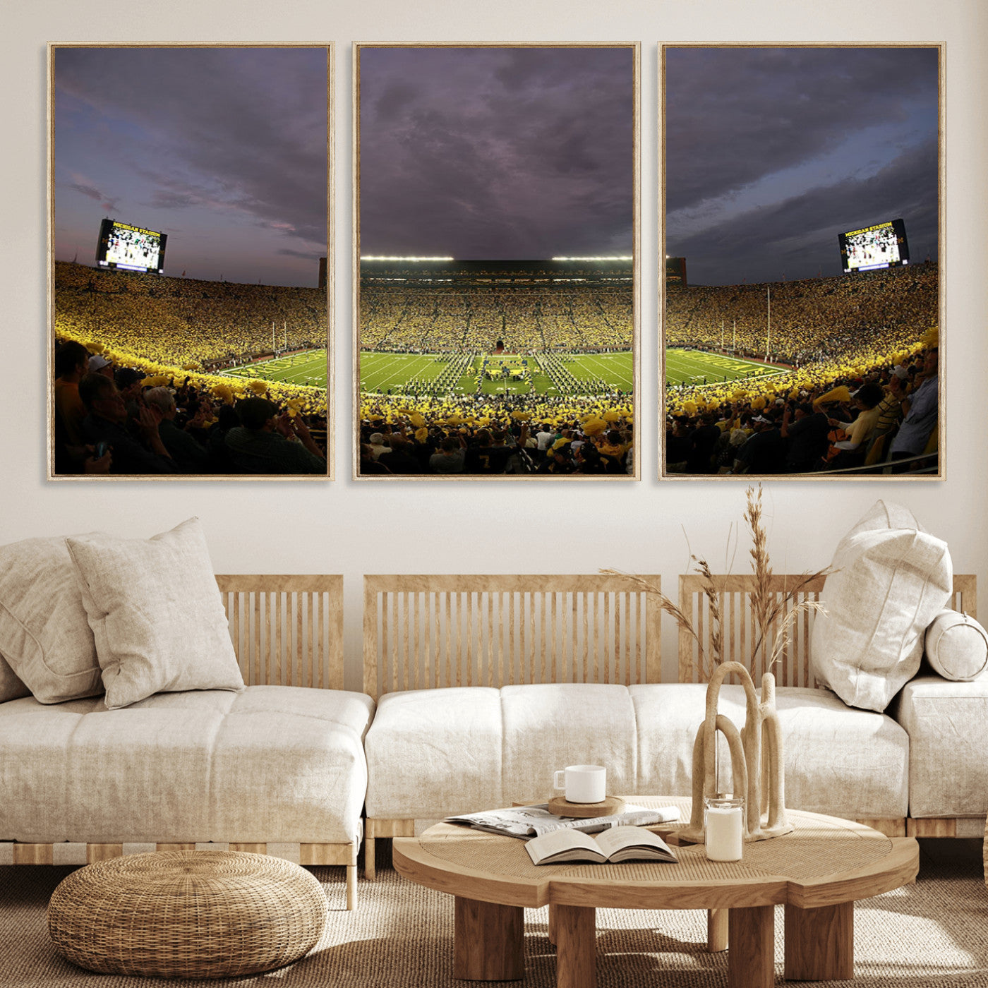 72404-MGV-FC-60X30-3P_Natural-Michigan Wolverines Print - Michigan Stadium Wall Art Canvas Print