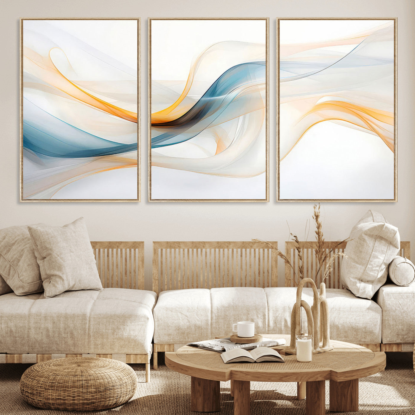 60881-MGV-FC-60X30-3P_Natural-Decorative Turquoise Abstract Wave Wall Art Canvas Print