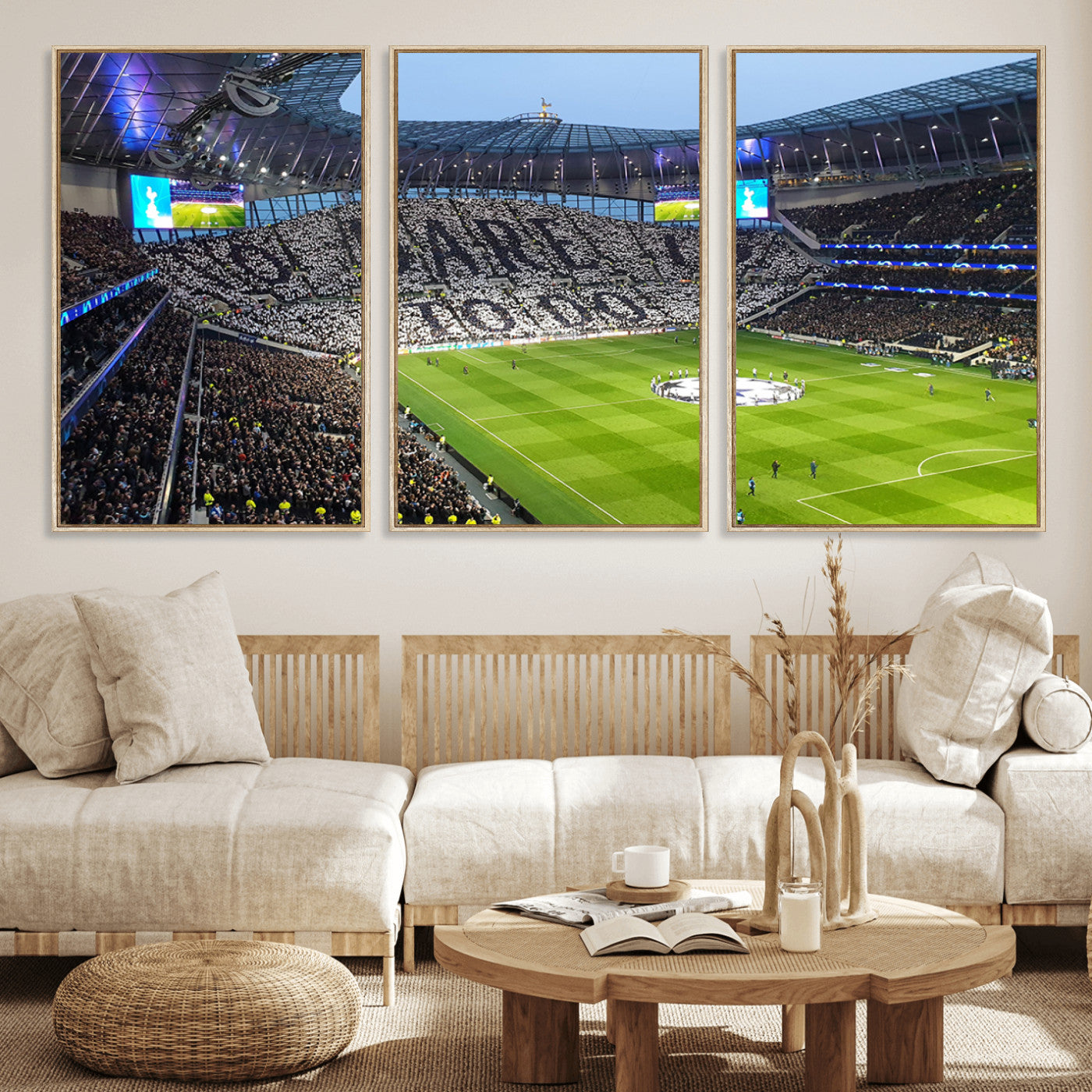 38765-MGV-FC-60X30-3P_Natural-Tottenham Hotspur Stadium Canvas Print, Match Day Triple Canvas Wall Art - Premier League Football