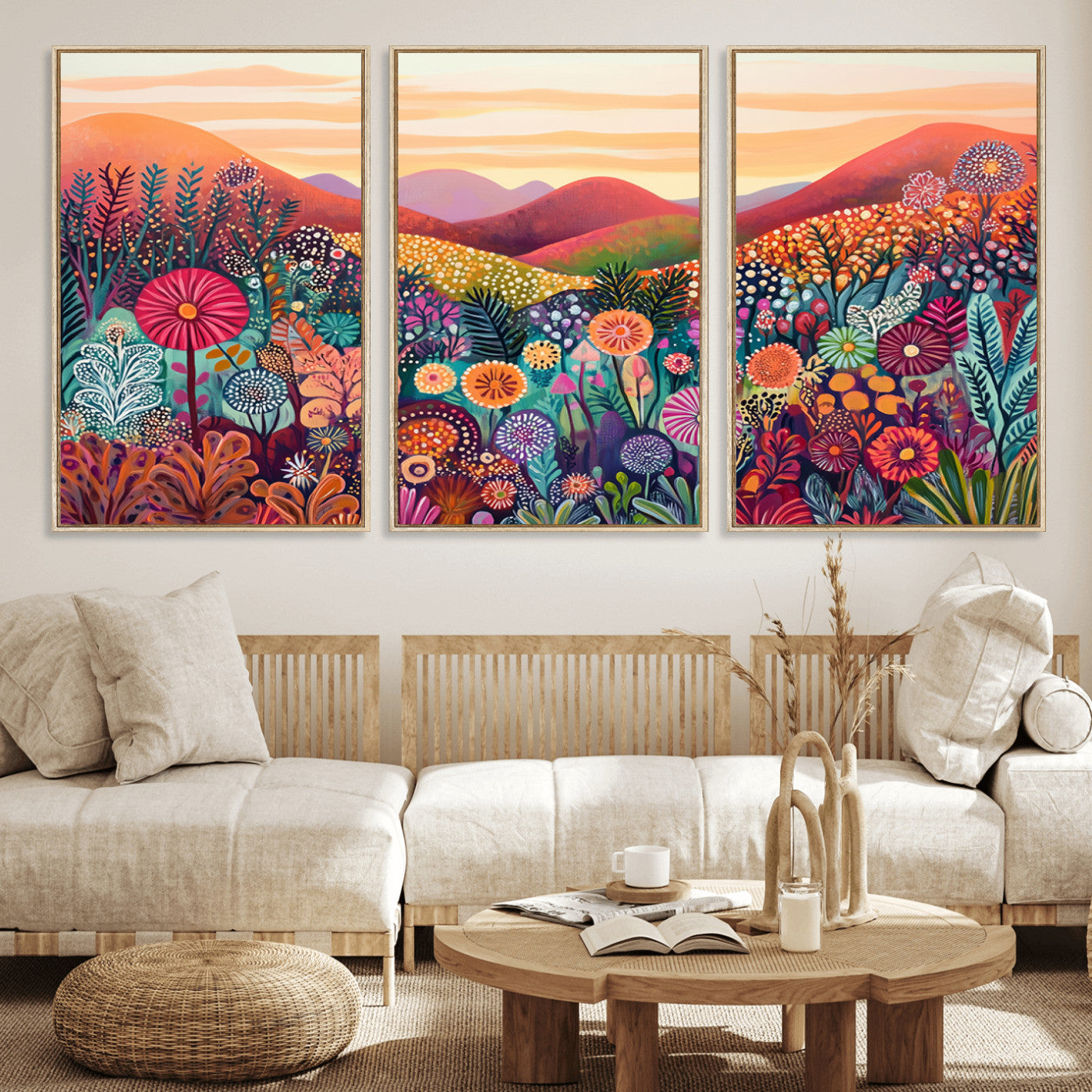 51484-MGV-FC-60X30-3P_Natural-Yayoi Kusama 1986 Wall Art Print – Yayoi Kusama Wabi Sabi Japanese Wall Art Print - Vibrant Abstract