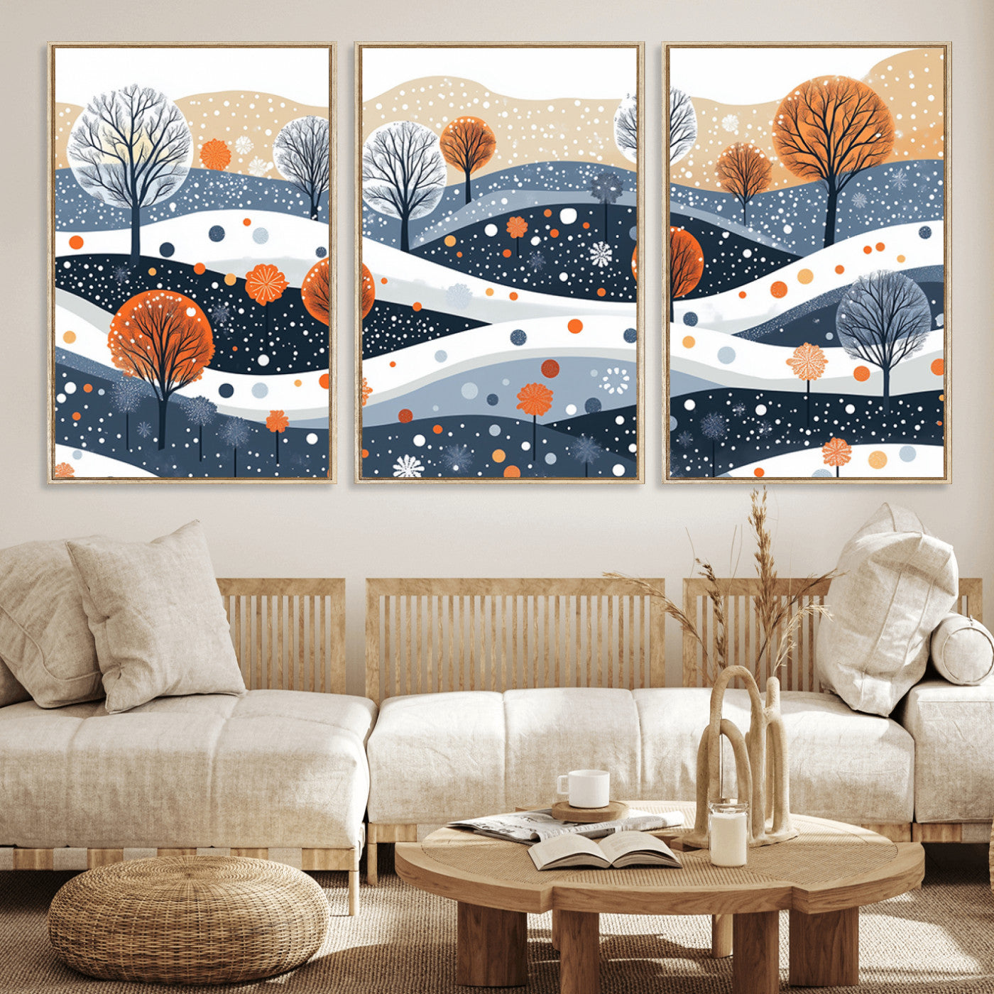 22651-MGV-FC-60X30-3P_Natural-Abstract Winter Landscape Canvas Wall Art Print - Large Colorful Nature Wall Decor