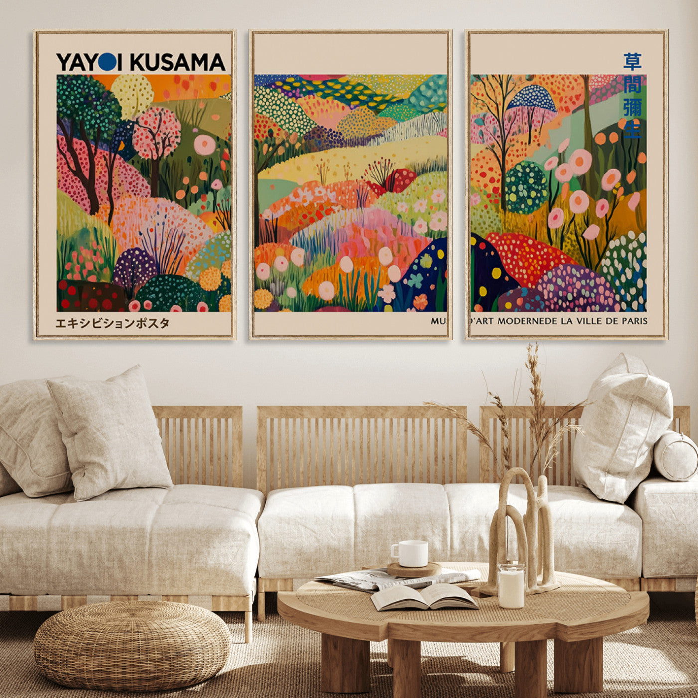 47970-MGV-CV-36X24 - Yayoi Kusama Japanese Art Canvas Print, Abstract Large Yayoi Kusama Framed Print, Japanese Wabi Print