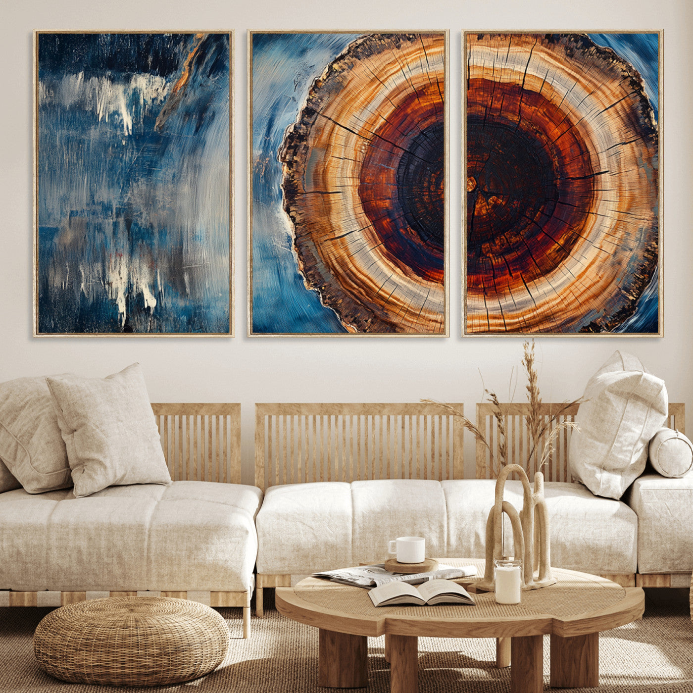 48045-MGV-FC-60X30-3P_Natural-Abstract Tree Rings Wall Art Canvas Print - Wood Grain Rings Canvas Print - Nature Woodland Wall
