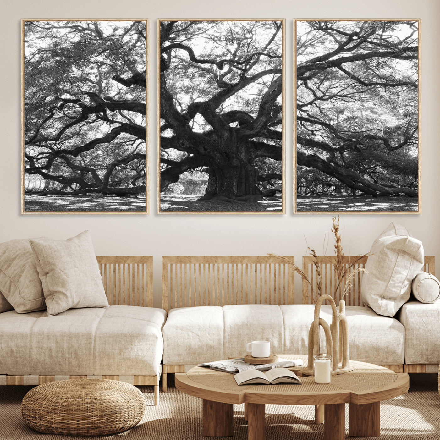 81655611-MGV-CV-36X24-Ancient Oak Wall Art Canvas Print – Gnarled Tree Twisted Branches Dramatic Sky Moody Nature Artwork for Home Office