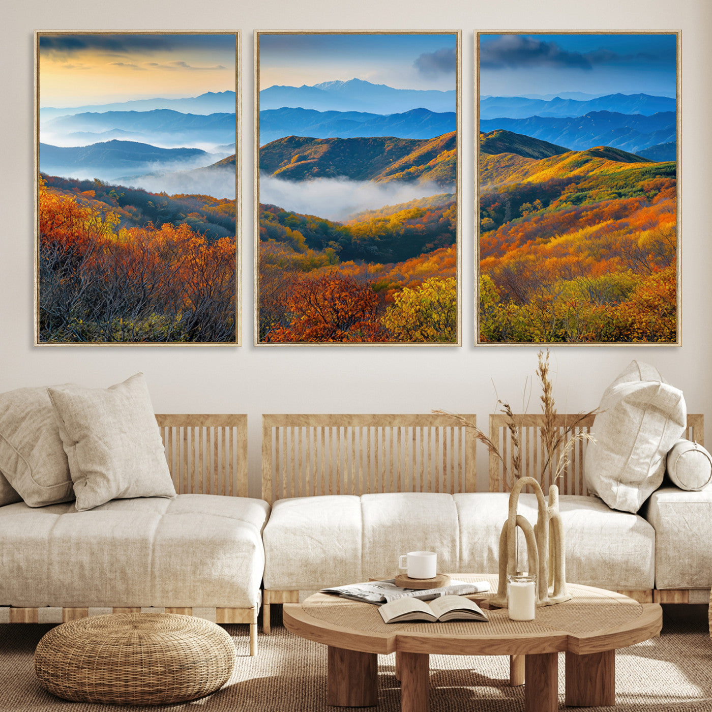 -Autumn Mountains Wall Art Canvas Print, Autumn Mountain Foggy Landscape Wall Art Canvas Print,