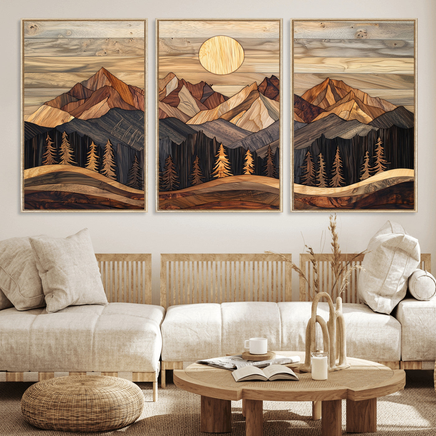 50100230-MGV-CV-36X24-Wood Mountain Wall Art Canvas Print – Framed Boho Abstract Woodland Rustic Farmhouse Geometric Artwork for Home Office